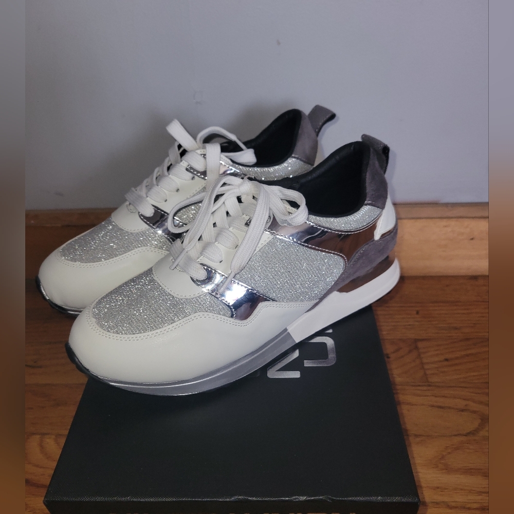 NINETY UNION Women's Silver and White Sneakers NIB